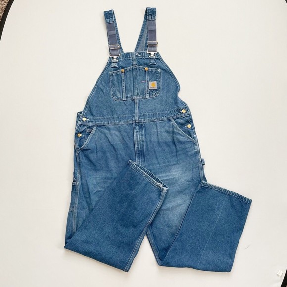 Carhartt Other - Carhartt Mens Denim Overalls 44x34 Bib Coveralls Distressed Worn in Blue Jeans
